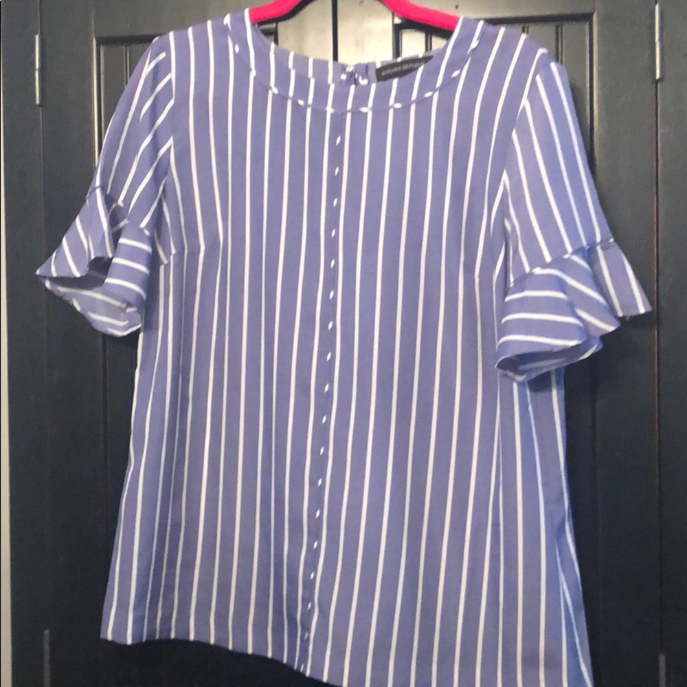 Blue and white striped bell sleeve blouse